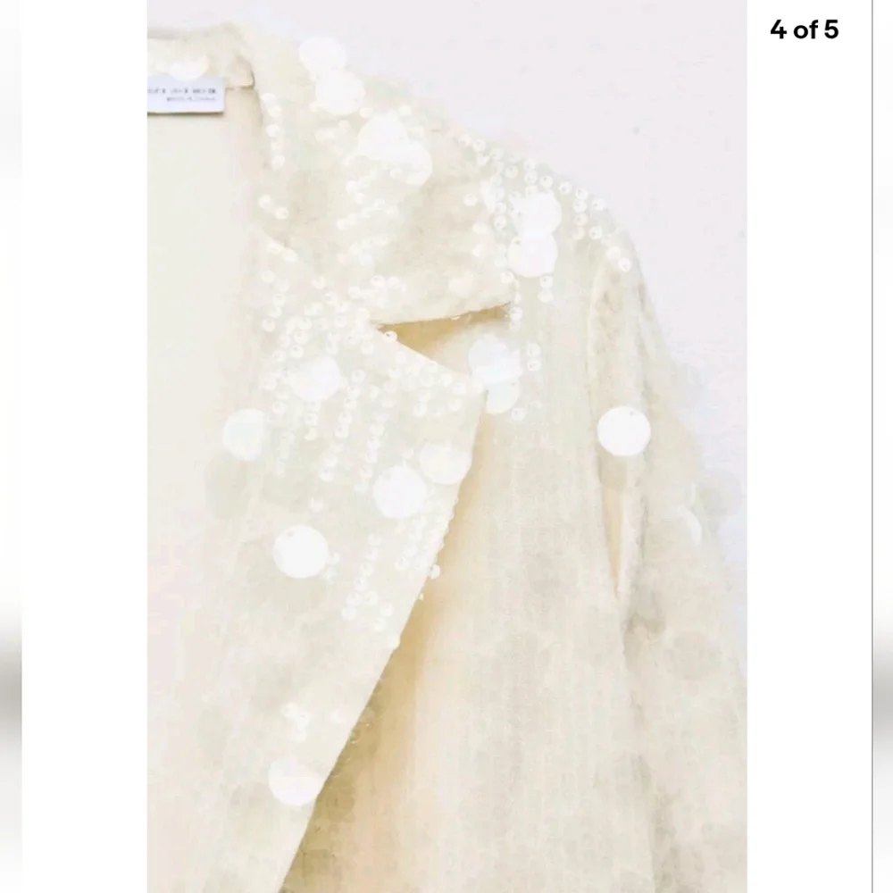 ZARA SEQUIN OPEN FRONT BLAZER Size S Cream - Picture 12 of 16